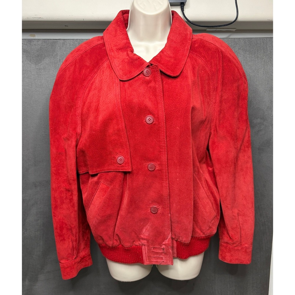 Vintage 80s Avanti Leather Bomber Jacket Women Sz L Pig Suede Bold Red Retro 90s